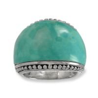 .925 Silver & Turquoise Dome Ring, Sizes 6-8