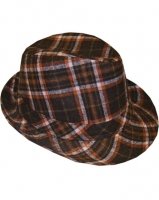 Outer Rebel Fashion Fedora Hat- Black & Orange Plaid Felt