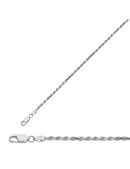 20" 2.2mm (0.09") Rhodium Plated Polished Diamond Cut 925 Sterling Silver Rope Chain w/ Lobster Clasp