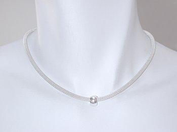 Silver Thin Mesh Necklace with Floating Bead