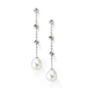 9ct White Gold Freshwater Pearl, Peridot and Topaz Earrings