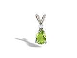 14K White Gold Genuine Pear Peridot and Diamond Pendant