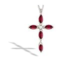 14K White Gold Genuine Marquise Ruby and Diamond Cross Pendant