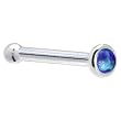 Solid 14KT White Gold 2mm Dark Blue Synthetic Opal Nose Bone - 18 Gauge
