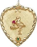 Stork on Heart Disc, 14K Gold Charm