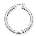 Sterling Silver 3.00mm Satin Diamond-Cut Hoop Earrings