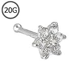 14KT White Gold Nose Bone Ring 7mm Post 4.5mm Christina Flower Cluster CZ 20G FREE Nose Ring Backing