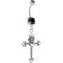Black Gem Crown Heart Cross Belly Ring