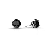 14K White Gold Genuine Round Black Onyx Stud Earrings