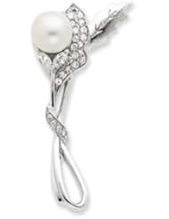 Sterling Silver Imitation Pearl and CZ Pin