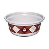 LG WHT Argyle Dog Bowl