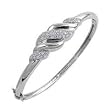 Sterling Silver Bangle Bracelet Featuring Twist Deisgn with Embedded Clear CZs