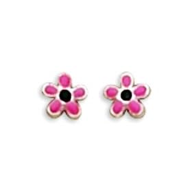 Pink/Black Enamel Flower Earrings (Free Shipping)
