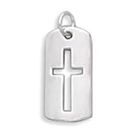 Children's Cross Tag with Cut Out Necklace Pendant Sterling Silver - Includes Chain