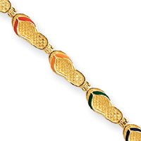 14k 3-D Enameled Single Flip-Flop Bracelet - 7.25 Inch - Lobster Claw - JewelryWeb