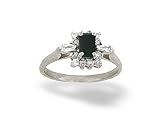 14K White Gold Genuine Emerald-cut Black Onyx and Diamond Ring