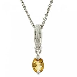 Citrine & Diamond Drop Dangle Necklace in Stering Silver