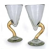 NOVICA Blown glass water glasses, 'Golden Snake' (pair)