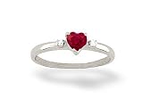 14K White Gold Genuine Heart Ruby and Diamond Ring