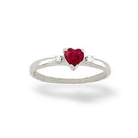 14K White Gold Genuine Heart Ruby and Diamond Ring by Jewels For Me