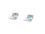 14K White Gold Genuine Heart Aquamarine Stud Earrings