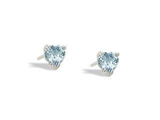 14K White Gold Genuine Heart Aquamarine Stud Earrings