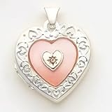 Sterling Silver MOP (Mother of Pearl) Diamond 2-frame Heart Locket with 20 inch Sterling Silver Chain