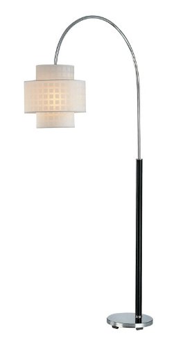 Lite Source LS-80291 Olina Arch Lamp, Leather Pole with White Grid Pattern Shade