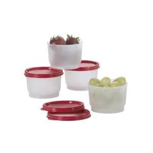 Tupperware Lunch Container Snack Cup Set of 4 Containers with Red Seals (4 ounces each) by
