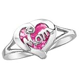 10kt. White Gold, Lab Created Pink Sapphire Mom Ring