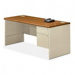 38000 Series Rght Pedestal L-Workstation Desk, 72w x 36d x 29-1/2h, Mahogany