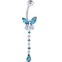 Crystal Aquamarine Gem Butterfly Extension Belly Ring