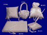 New Ivory Satin and Pearls Flower Basket, Guest Book, Pen, Ring Pillow & Money Bag Bridal Accessory Set (801SET2)