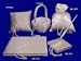 New Ivory Satin and Pearls Flower Basket, Guest Book, Pen, Ring Pillow & Money Bag Bridal Accessory Set (801SET2)