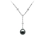 Natural Black Tahitian Drop Pearl & Diamond Necklace in 18kt White Gold