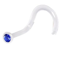 Clear Bioplast Capri Blue Swarovski Nose Screw Ring