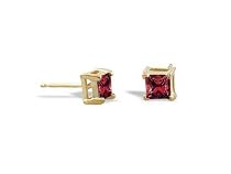 14K Yellow Gold Square Created Ruby Stud Earrings