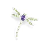 Dragonfly Fashion Pin with Purple and Green Crystal