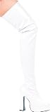 Shoes 5 Inch Chunky Heel Thigh High Stretch Boots (White;9)