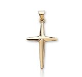 14k Yellow Gold Classic Starry Smooth Cross Pendant