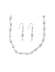 Hanfords of London Handmade Freshwater Pearl and Silver Necklace & Earrings Jewelry Set. Handcrafted in the UK. Birthstone for February, June & November.