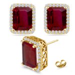 0.30 Ct Diamond & 1.10 Ct Ruby Earrings in 18K Yellow Gold
