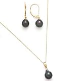 14K Tahitian Pearl Necklace and Earrings Set, 8-9mm 18