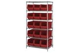 36 X 24 X 74 Chrome Wire Shelving With 15 24D Bins Red