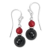 .925 Silver, Onyx & Red Coral Earrings.