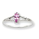 10k White Gold Genuine Pink Tourmaline Ring - Size 6