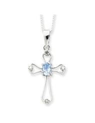 Sterling Silver Blue Topaz Cross Necklace QG2059-18"