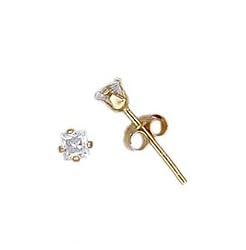 Sterling Silver Gold Plated Stud Earrings with Clear CZ - Square Stamping - 3 mm