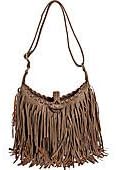 Taupe ''Hippie Fringe'' Shoulder-to-Crossbody Adjustable Hobo Bag