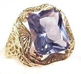 14k Yellow Gold Antique Style Filigree Imitation Aquamarine Ring, Sz 6.5